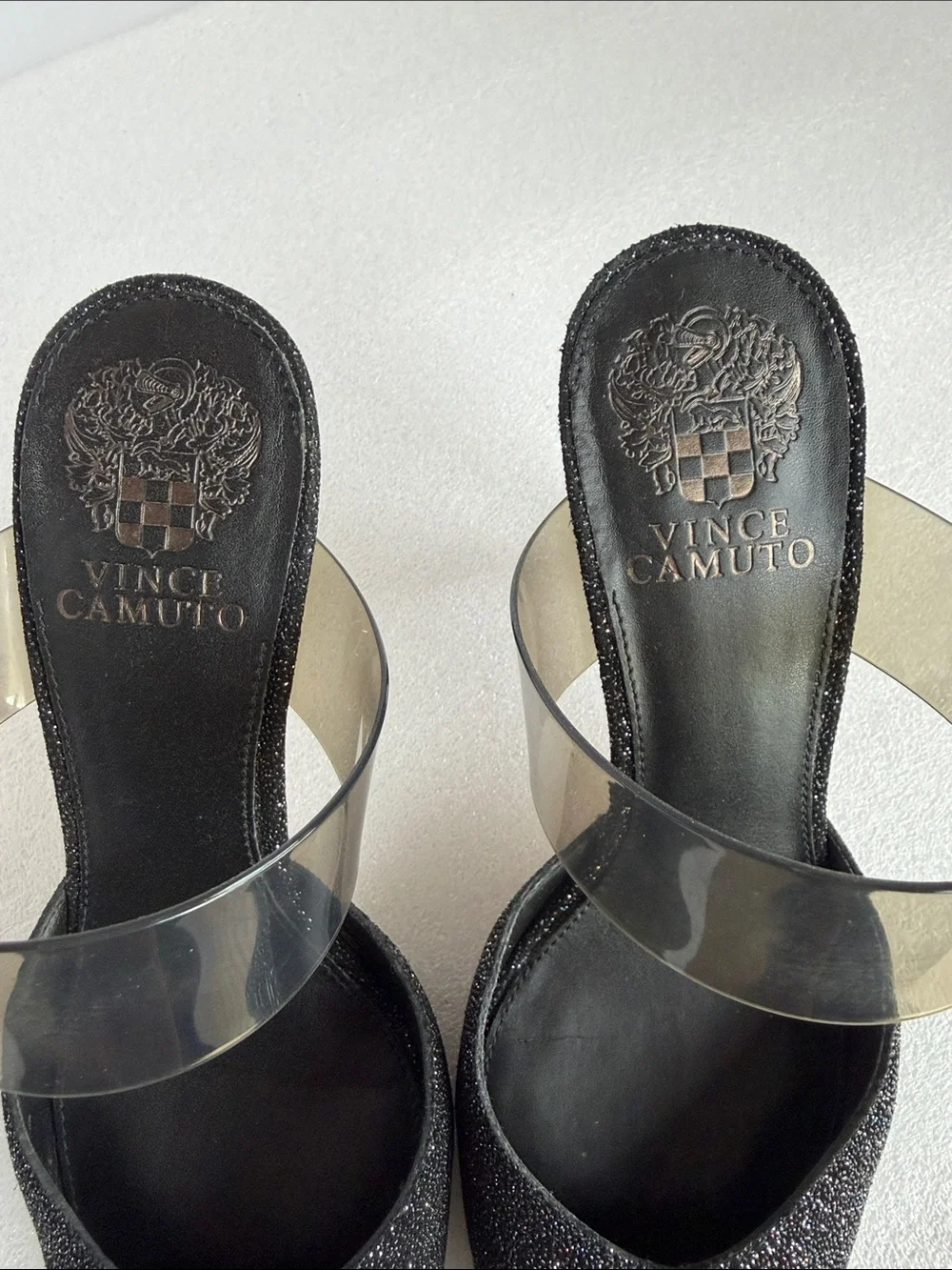 VINCE CAMUTO Kempern Black Glitter Pointed Toe Pumps Mule Heels Size 8